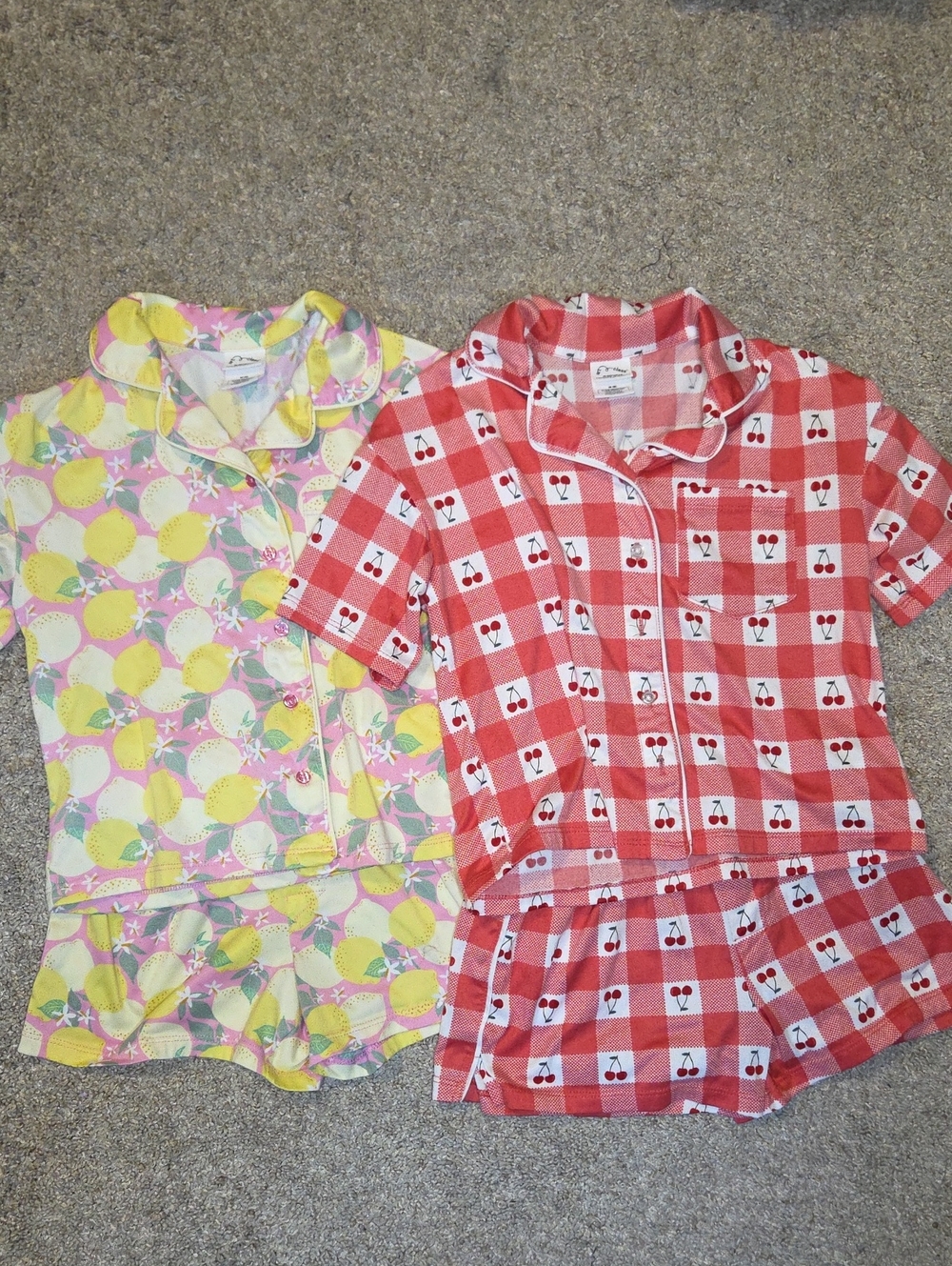 Girls' Red Gingham Cherry & Lemon Pink Short Pajama Sets